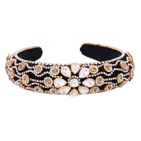 Claw inlaid colored glass diamond flower full diamond wide edge sponge head hoop