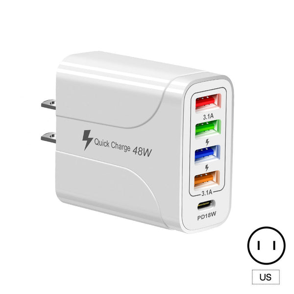 4USB+Type-C mobile phone charger PD18W 5-in-1 charging head 48W charger PD interface charger