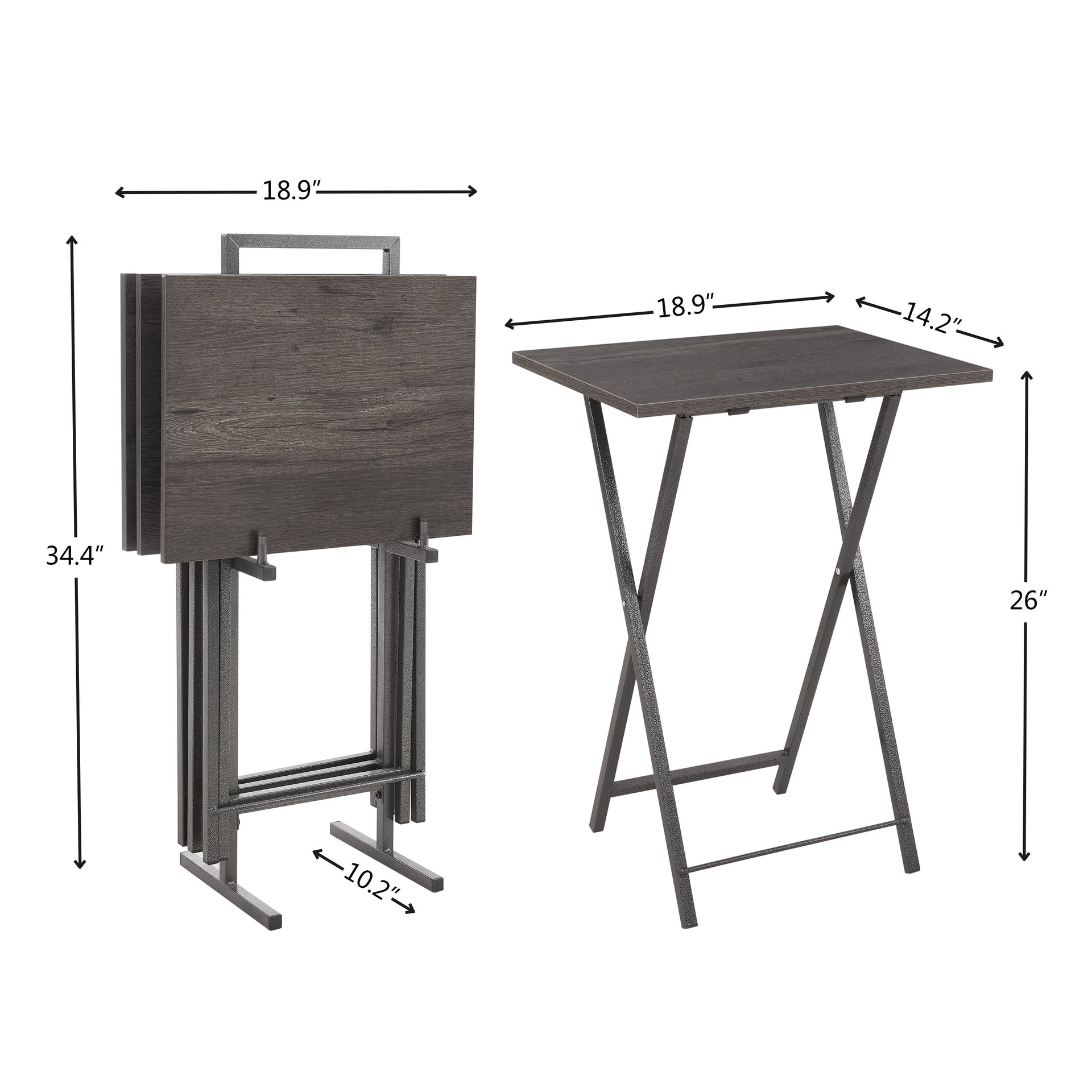 Folding office desk TV tray table set of 4 TV trays with storage rack wooden folding TV tray foldable snack table, rural gray