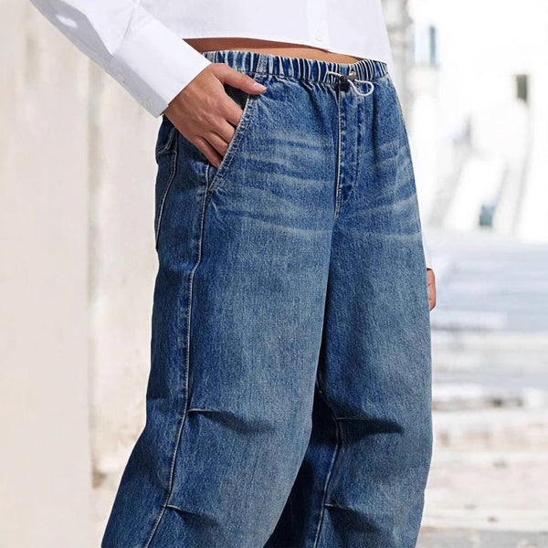 Mid waist wide leg pleated loose jeans women's street retro straight leg pants women