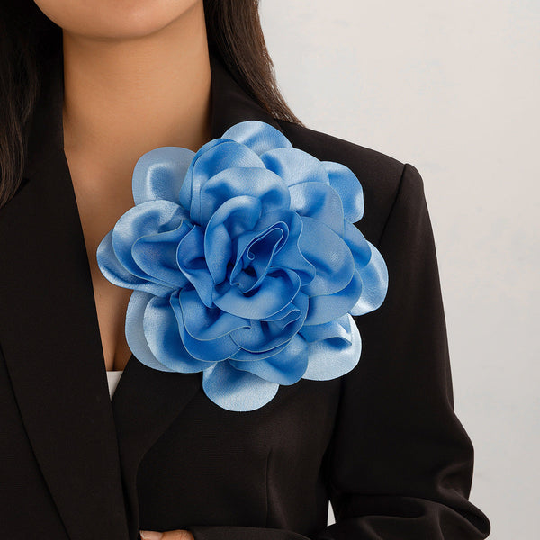 Hot selling satin fabric exaggerated large flower brooch duckbill clip dual-purpose rose chest flower pin