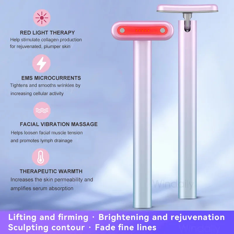 4 in 1 Facial Wand EMS Microcurrent Vibration Warm Red Light Face Lifting Machine Skin Tightening Device Neck Eye Massager Tools