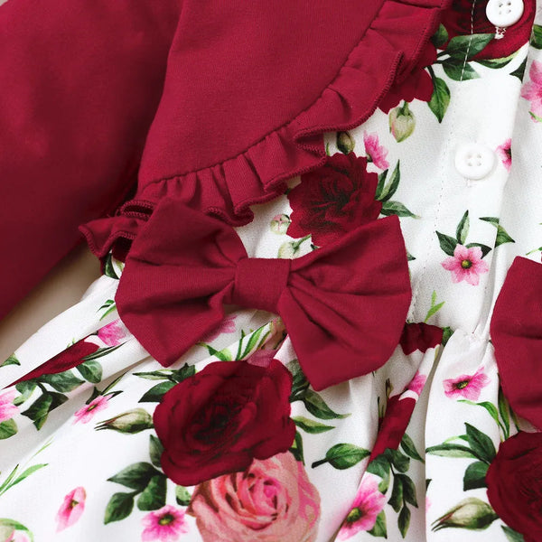 Frill Floral Round Neck Flounce Sleeve Dress