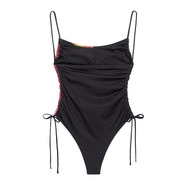 Sexy lace up floral print swimsuit jumpsuit for women