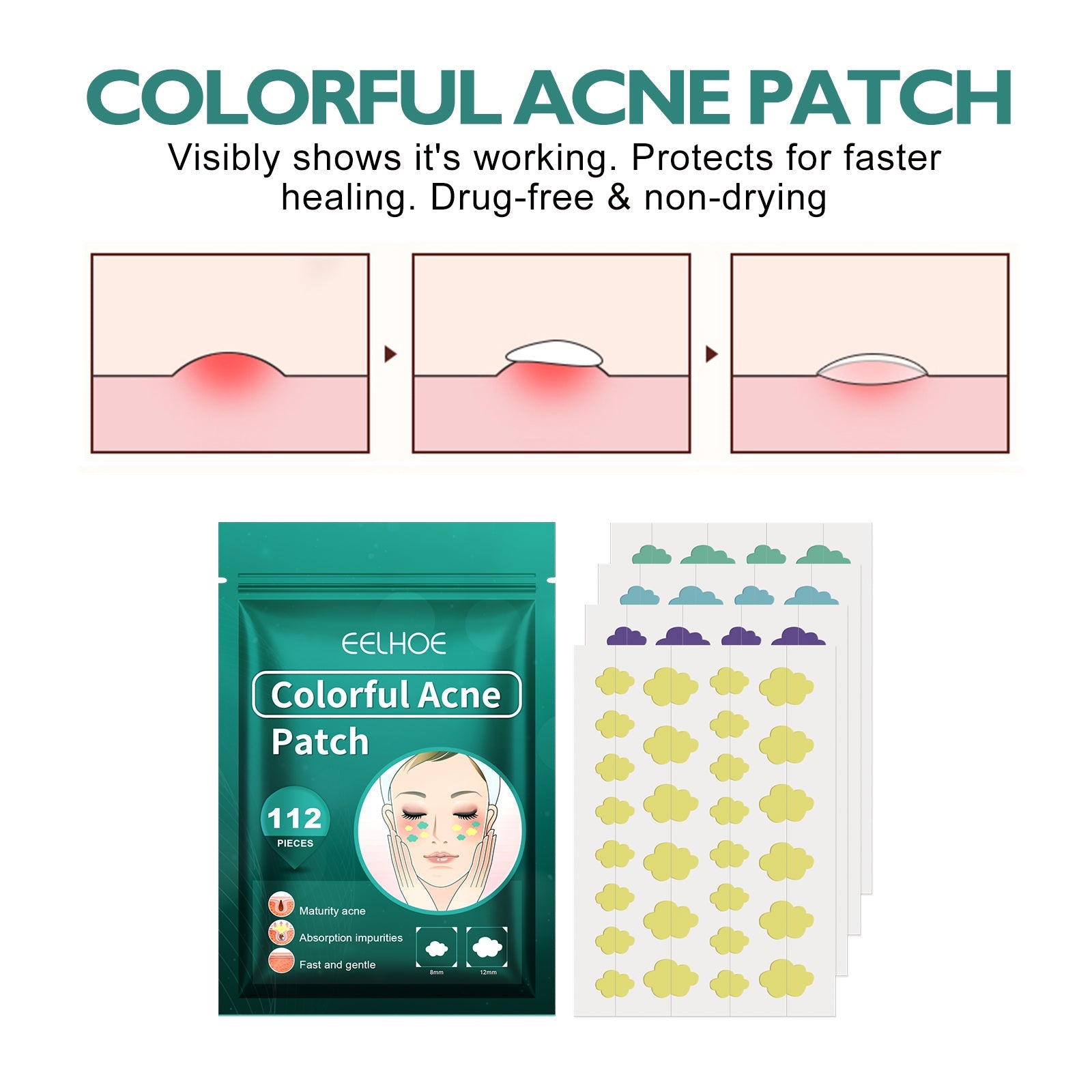 Colorful Acne Patch, Repair Pit Acne Print Smooth Skin Lightening Spot Clear Acne Facial