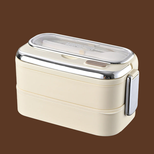 Large capacity double-layer insulated lunch box 304 stainless steel portable handle compartment lunch box with cutlery