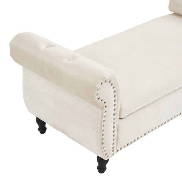 Velvet Multifunctional Storage Rectangular ottoman bench with 1 Pillow, Beige