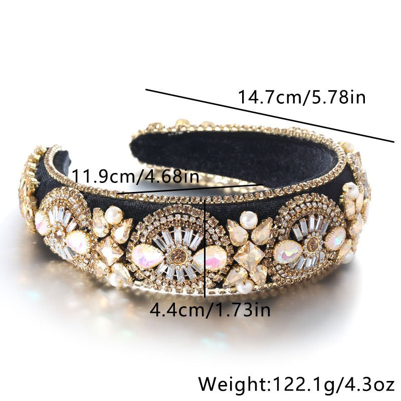 Super Sparkling Colored Diamond Pearl Baroque Retro Women's Sponge Head Hoop