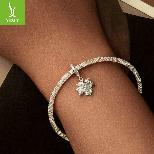 ilver Charm Original New Sparkling Maple Leaf DIY Pendant String Decoration Romantic Autumn Leaves s925 Silver Bracelet Beads