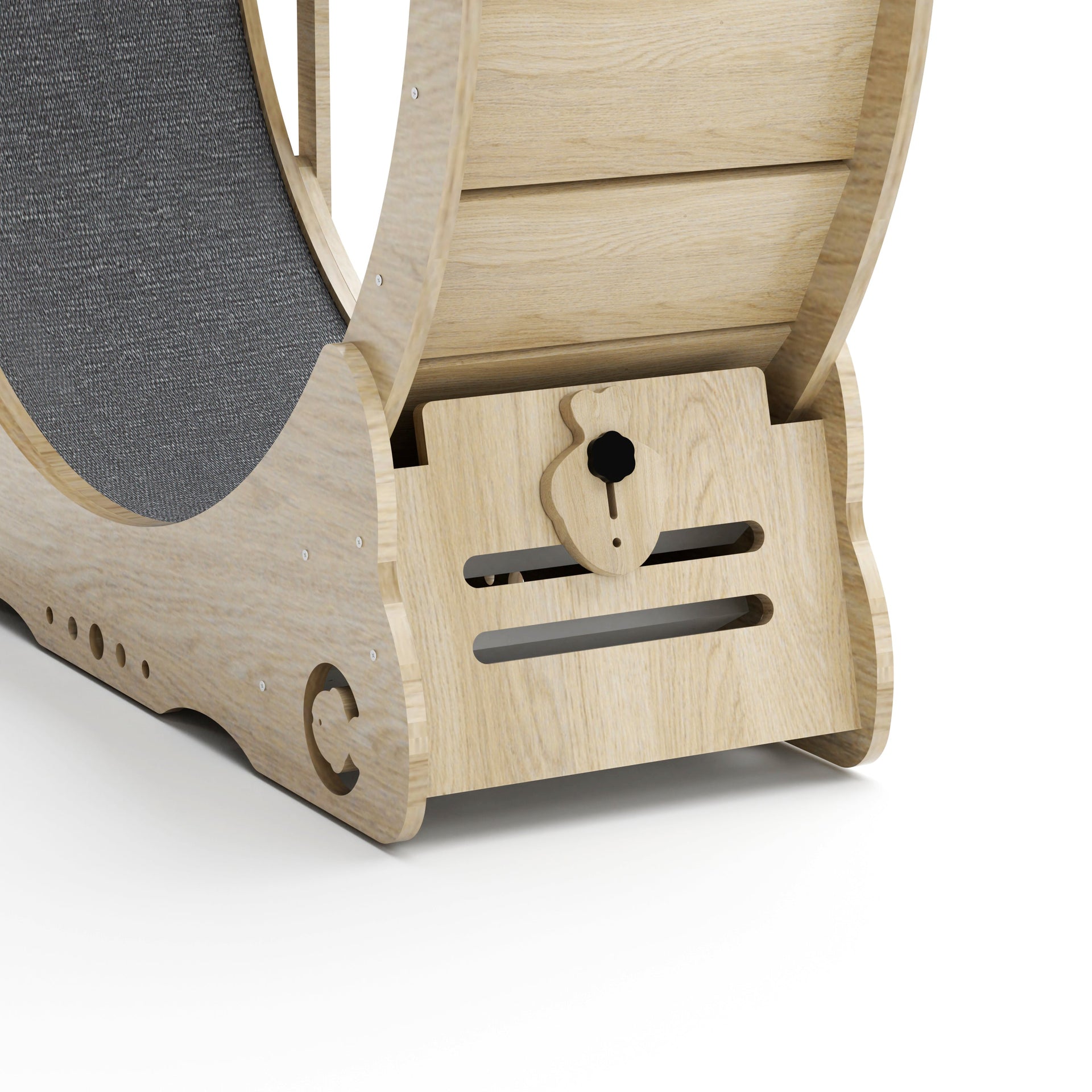 Indoor cat treadmill with carpet, tear device and latch natural wood, 39.4 inches long x 13.2 inches wide x 41.3 inches high