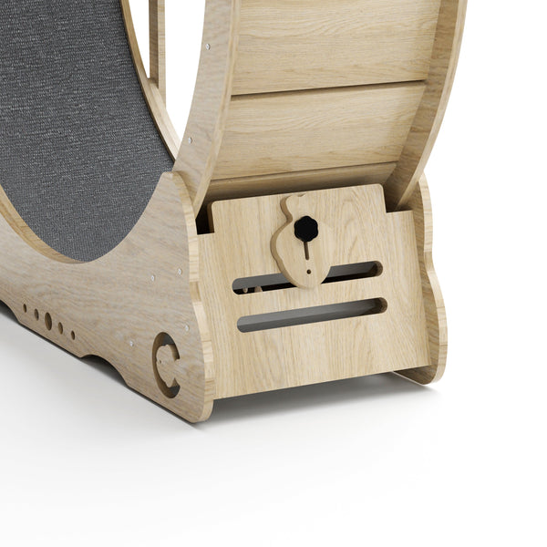 Indoor cat treadmill with carpet, tear device and latch natural wood, 39.4 inches long x 13.2 inches wide x 41.3 inches high