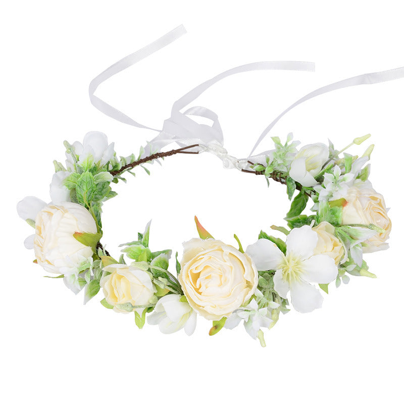 Hawaiian Wreath Wreath Simulation Flower Headwear Forest Fairy Girl Style Scenic Area Photo Headflower
