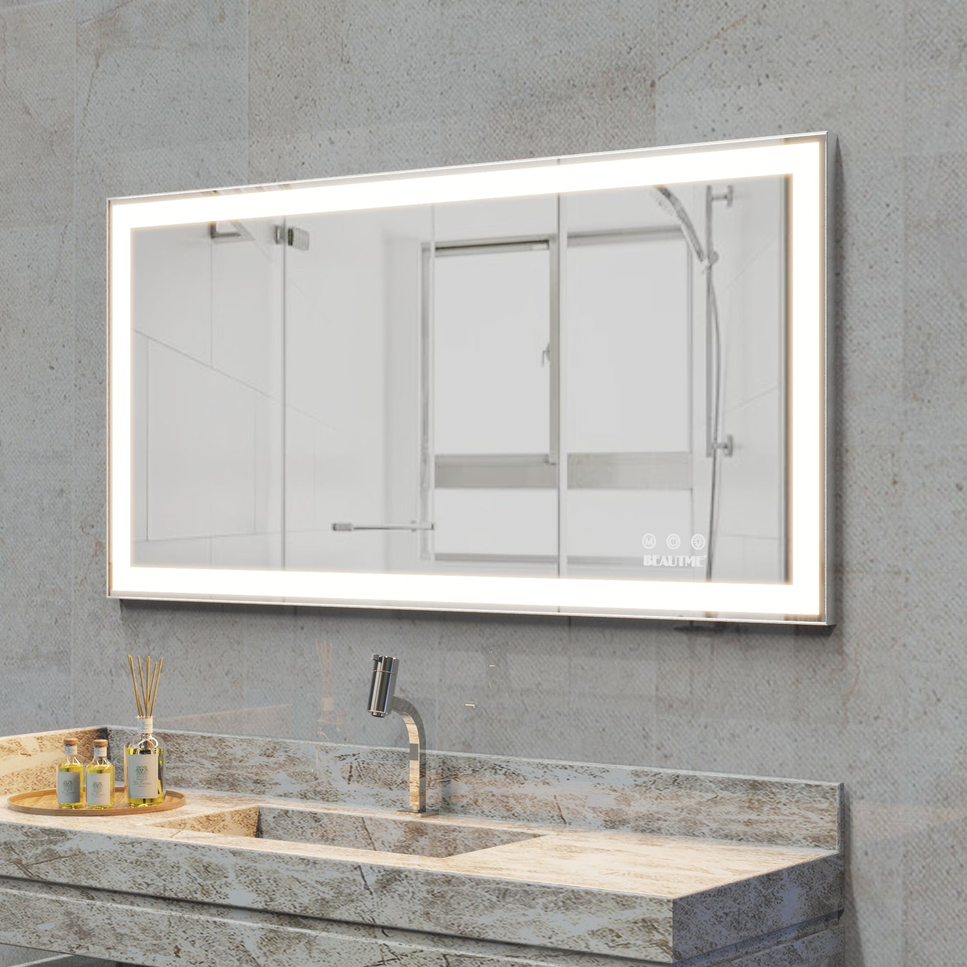 48x24 inch LED bathroom makeup mirror wall mounted adjustable light anti fog touch switch with memory intelligent large bathroom