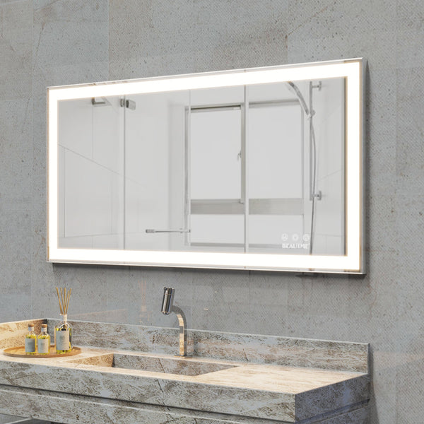 48x24 inch LED bathroom makeup mirror wall mounted adjustable light anti fog touch switch with memory intelligent large bathroom