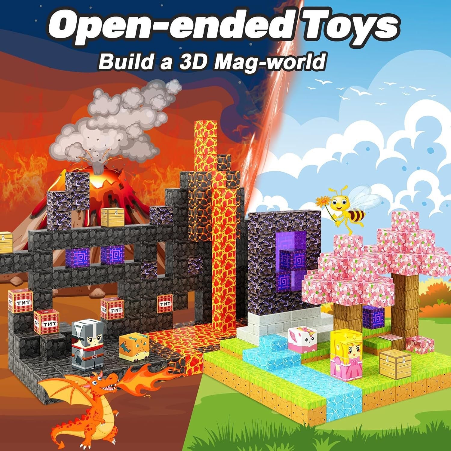 My Building World Magnetic Cube DIY Cherry Blossom Mountain Children's Educational Puzzle Assembly Toy Gift