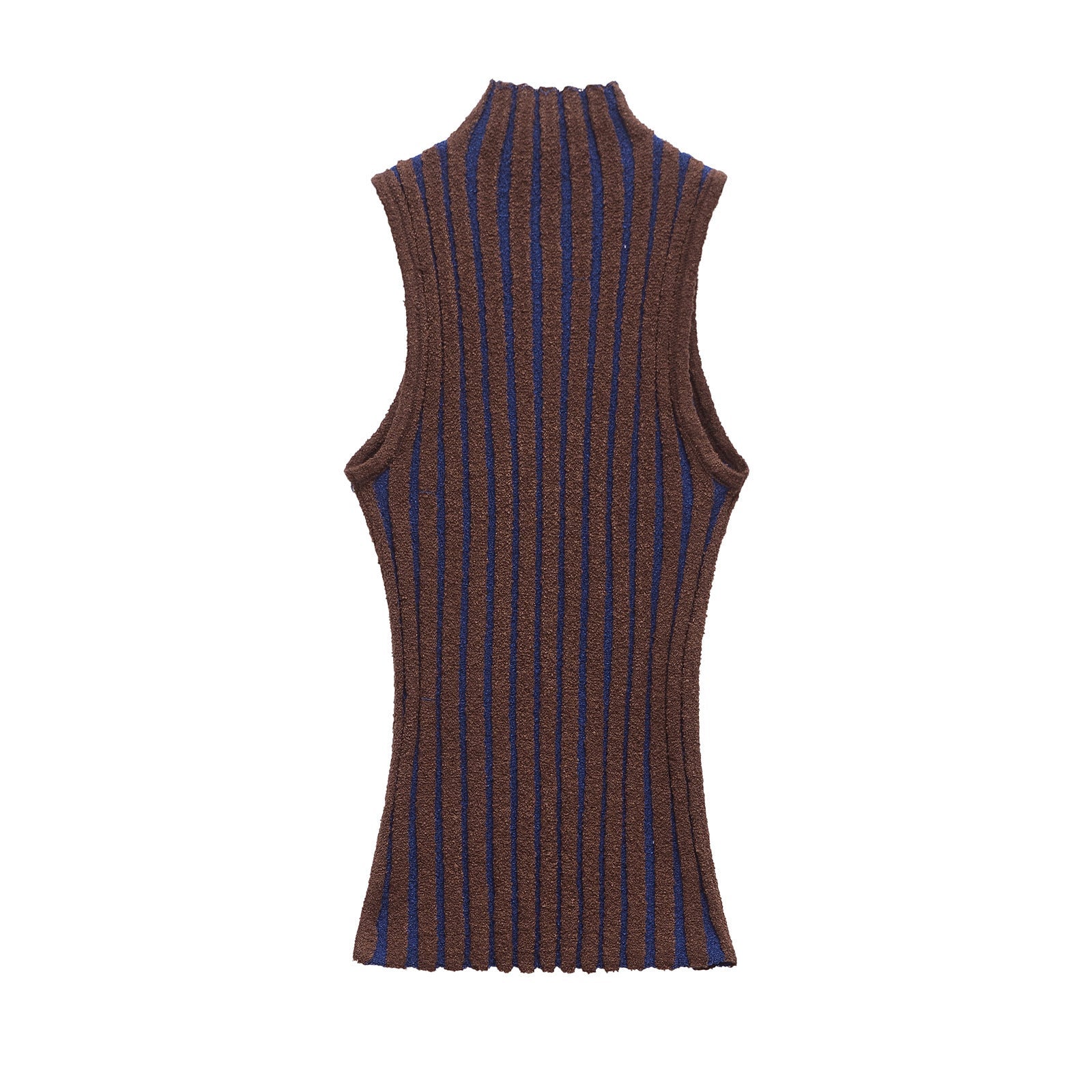 Half high neck sleeveless slim knit sweater for women