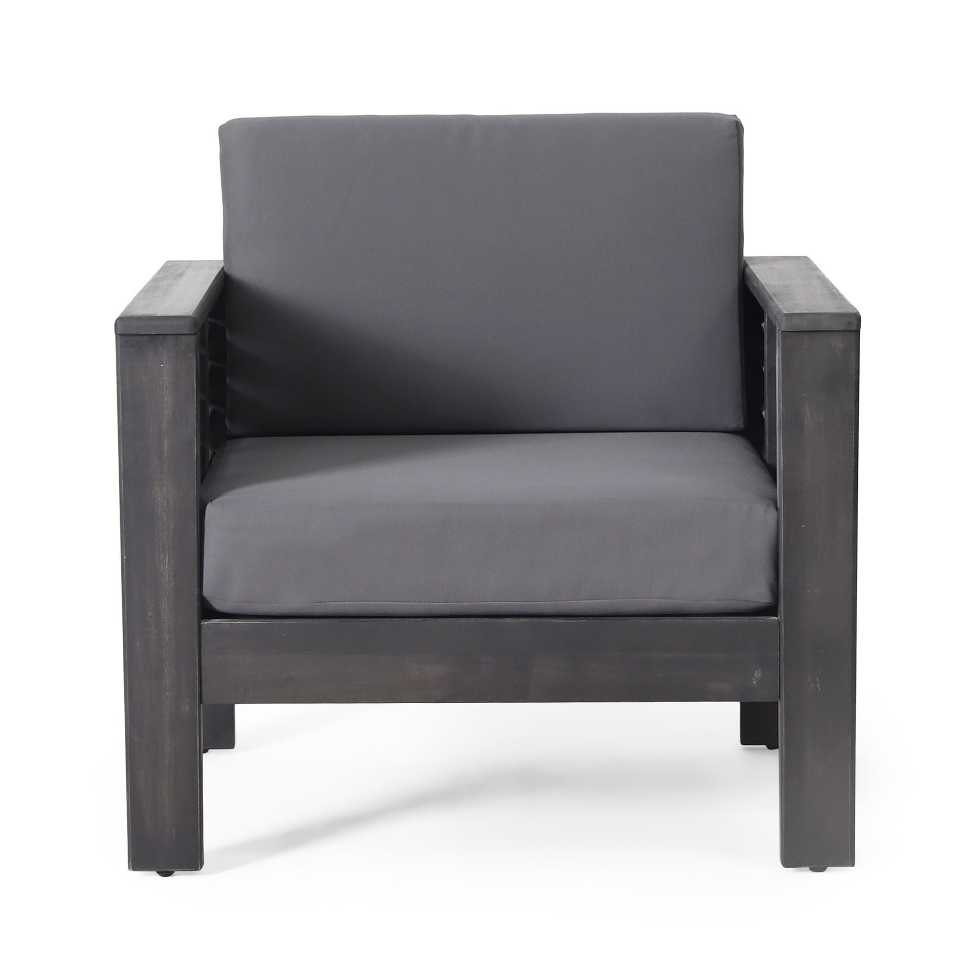 ( Set of 2) Outdoor Acacia Wood Club Chairs with Cushions, Dark Gray, 27.75