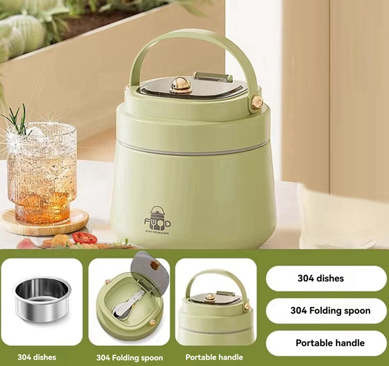 Adults Stainless Steel Insulated Lunch Box With Spoon And Fork, Insulated Bag, Leak-Proof, Keeps Food Warm