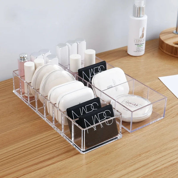 Household Transparent Divided Cosmetic Storage Box Sorting and Detachable Plastic Desktop Storage Box
