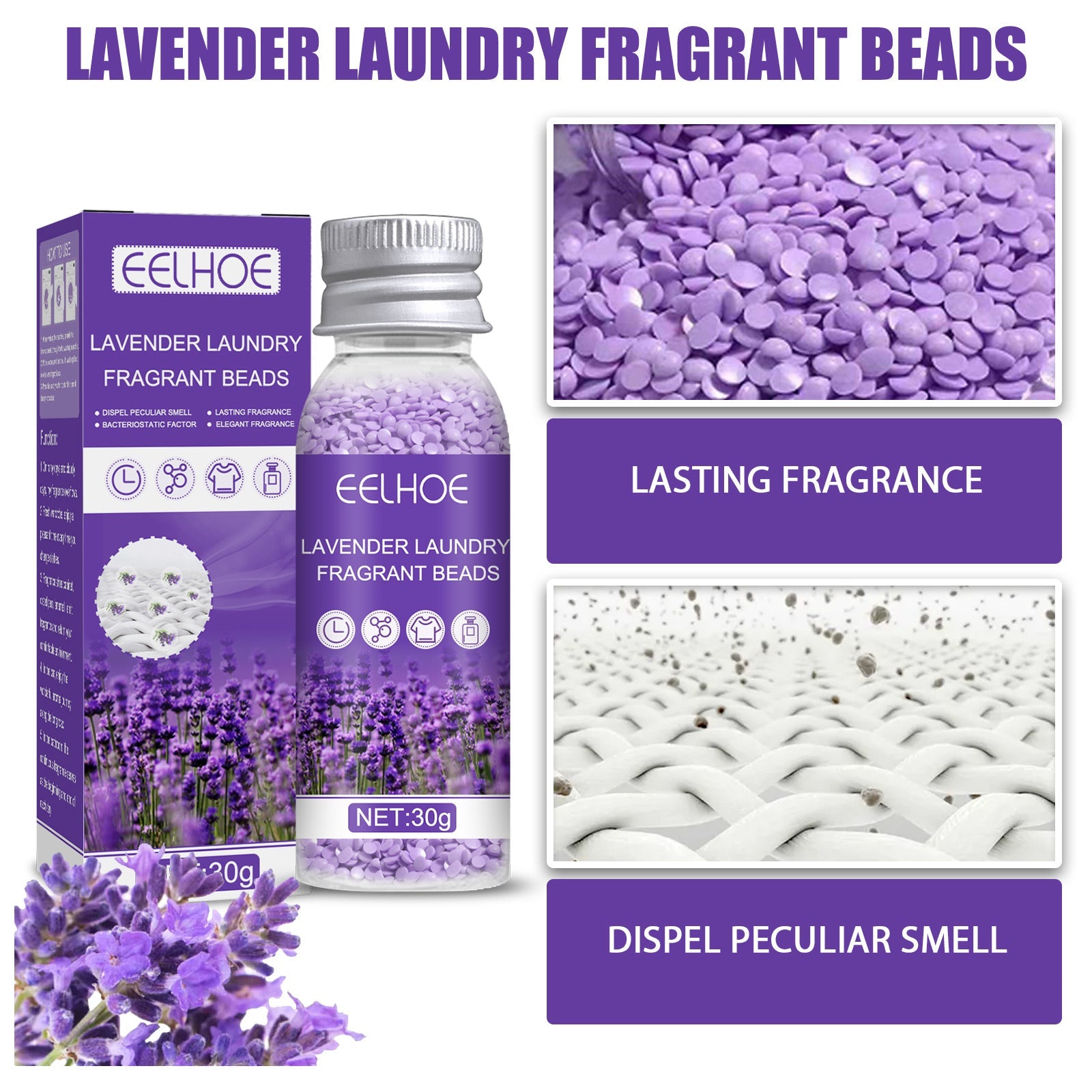 Lavender Laundry Perfume Beads, Laundry Decontamination Protective Clothing Soft Lasting Fragrance Beads
