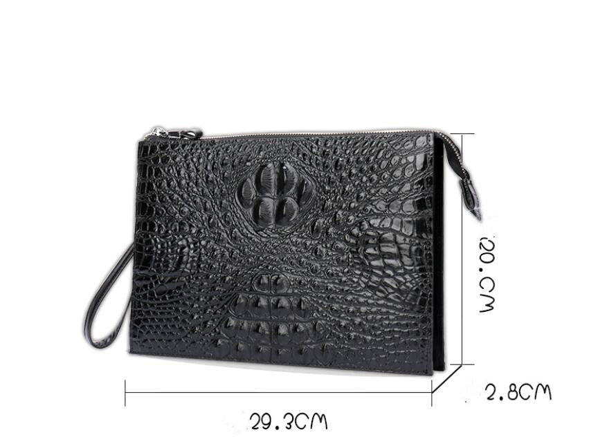 A4 Men's Genuine Leather Underarm Bag Zipper Cowhide Crocodile Pattern Men's Mobile Phone Bag