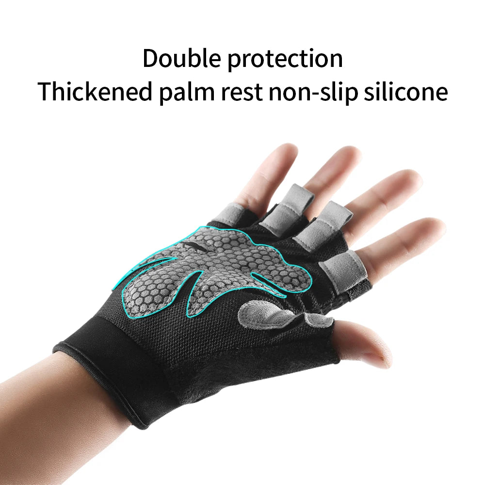 Outdoor sports fitness gloves anti slip and wear-resistant silicone half finger exposed riding gloves
