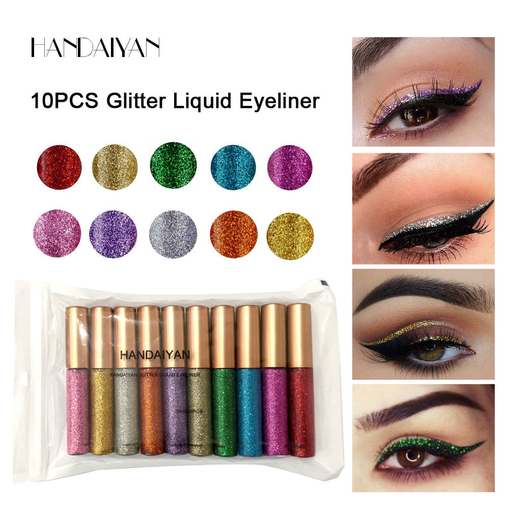 HANDAIYAN Explosive Glitter Liquid Eyeliner Set Sequin Pop Eyeliner Liquid 10 Pack