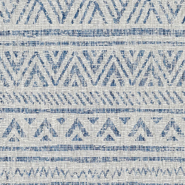 5 ft. x 7.5 ft. Blue Grey Chevron Coastal Boho Style Indoor Outdoor Area Rug