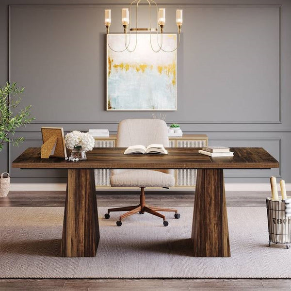 Modern Home Office Computer Desk Workstation in Dark Brown Wood Finish