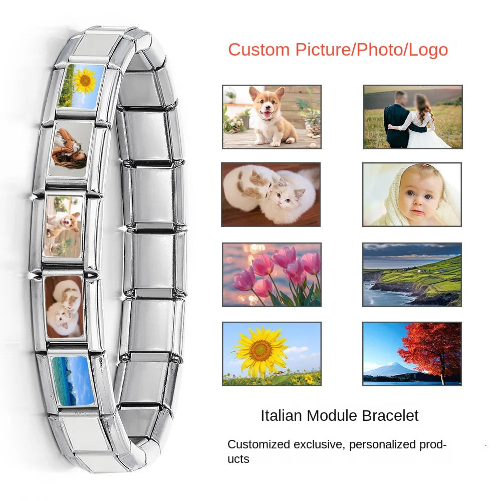 DIY Personalized Photo Picture Frame Making Titanium Steel Watch Band Chain Fashion Splicing Modular Bracelet