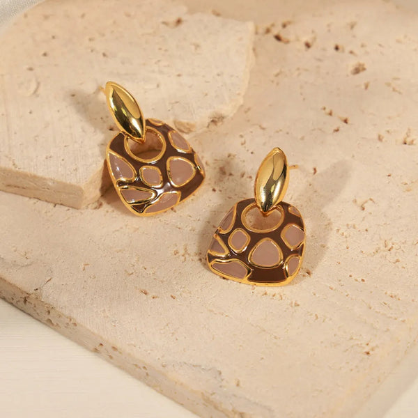 Geometric glazed enamel leopard print earrings fashionable and elegant accessories