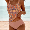 Digital Printed Shoulder Strap Tankini High Waist Triangle Pants Split Swimsuit for Women