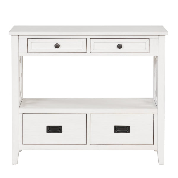36'' Farmhouse Pine Wood Console Table Entry Sofa Table with 4 Drawers & 1 Storage Shelf (Antique White)