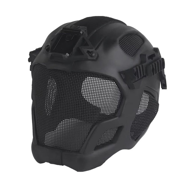 Lightweight EVA tactical helmet for hunting, airsoft, etc. Steel mesh mask included, good for cosplay.