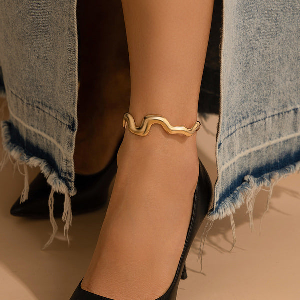Fashionable liquid lava metal ankle bracelet, ankle chain, female personality, irregular geometric texture, ankle ring accessory