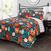 Full/Queen Floral Red Poppy Navy Teal Lightweight 3 Piece Cotton Quilt Set