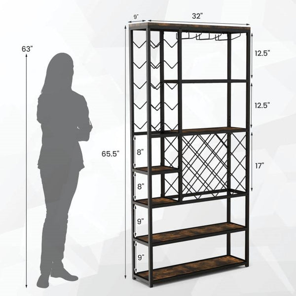 Heavy Duty Industrial Metal Wood 6 Tier Wine Rack Kitchen Storage Shelving Unit
