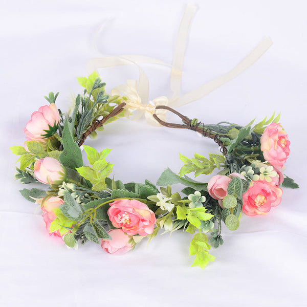 Flower garland headwear, forest style girl, sweet vacation, photography, hair accessories, simulated flowers, green leaves, flower garland