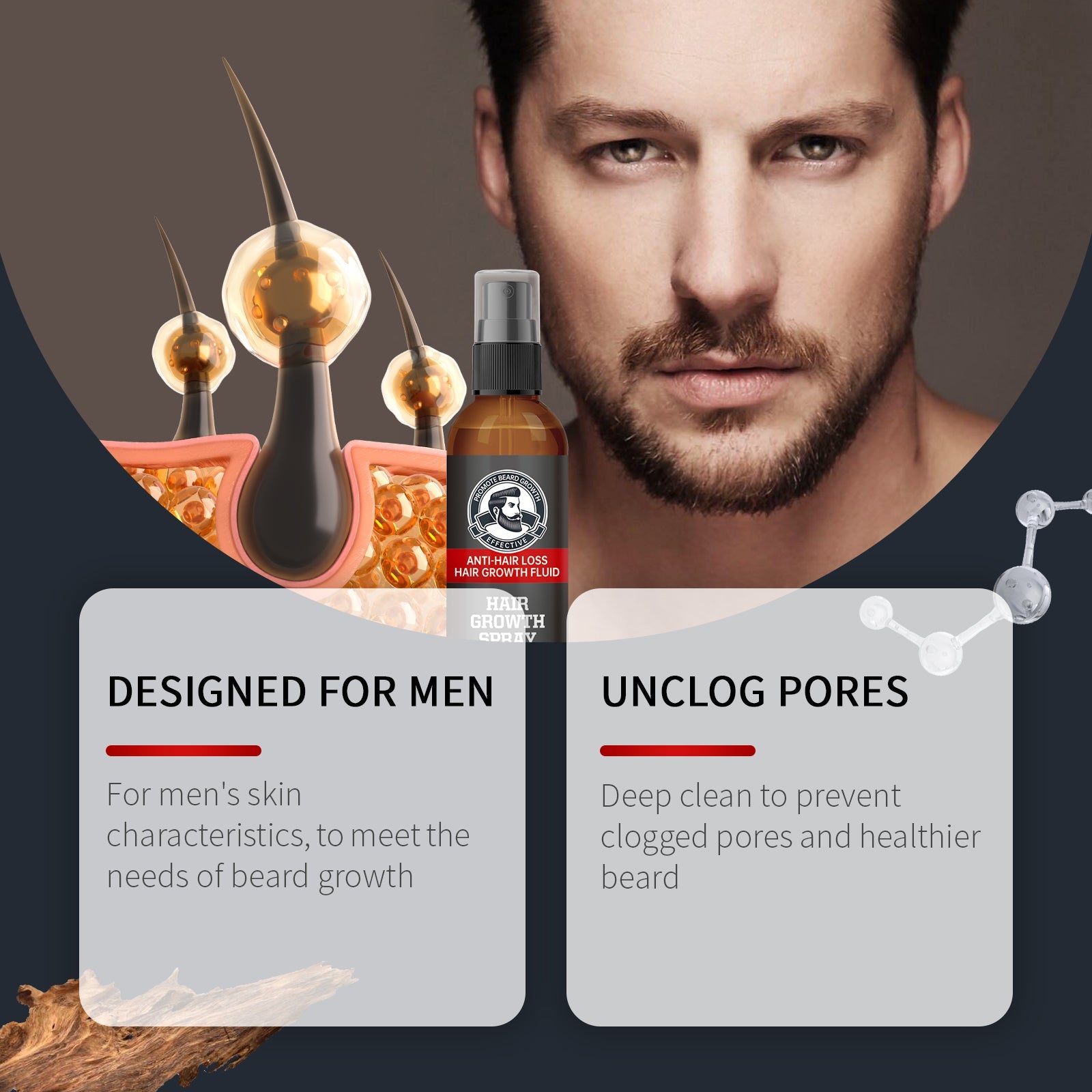 Facial Hair Treatment Spray, Men's Hair And Beard Nourishing Moisturizing And Enriching Facial Hair Repair Spray