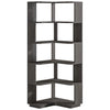 Multifunctional 6 Shelf Corner L-Shaped Bookcase in Dark Grey Wood Finish