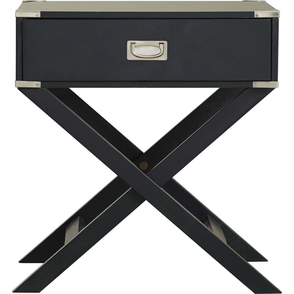 Dark Grey Black 1-Drawer End Table Nightstand with Modern Classic X Style Legs