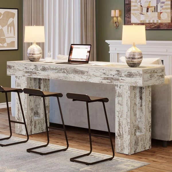 Modern Farmhouse 63-inch Console Sofa Table in Rustic White Wood Finish