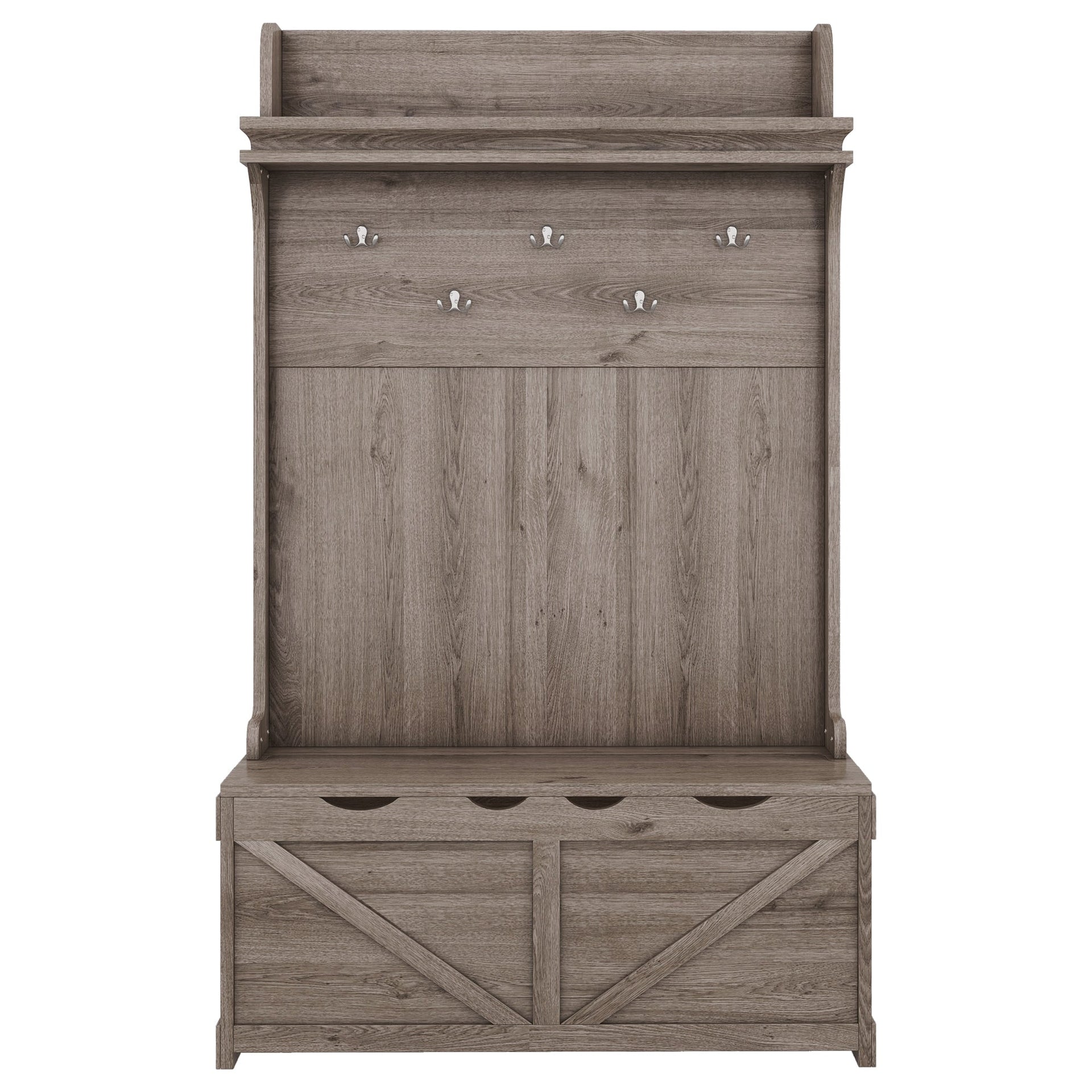 Hall tree with storage desk, entrance desk with drawers and 5 hooks, display rack,Oak