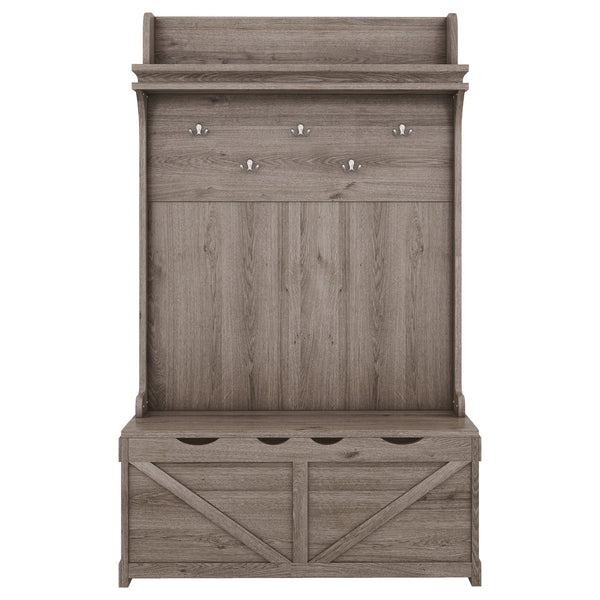 Hall tree with storage desk, entrance desk with drawers and 5 hooks, display rack,Oak