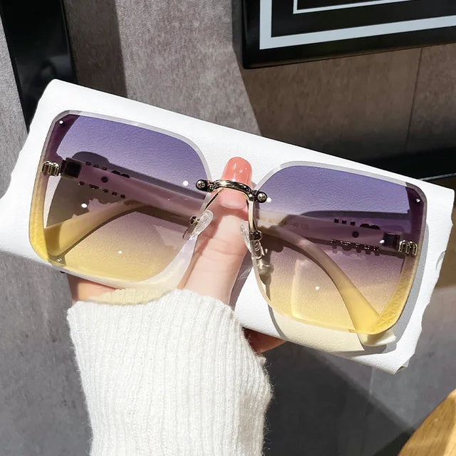 new fashion trimmed sunglasses half frame high quality trend simple sunglasses for women with fine glitter