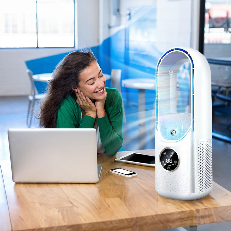 Six - speed timed silent AC cooling fan, new mini portable AC, USB air cooler, bladeless electric fan.