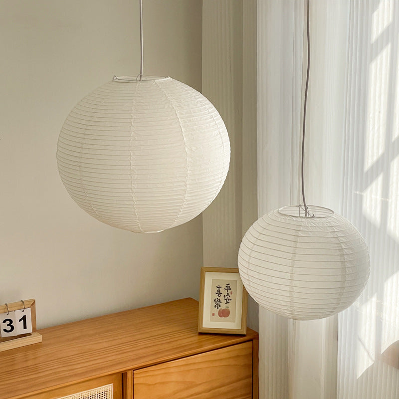 White Japanese style pendant light simple living room round rice paper round LED pendant light