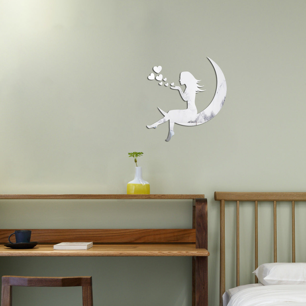 Moon Girl Mirror Sticker 1mm Acrylic 3D Wall Decal for Room and Bedroom Decorations