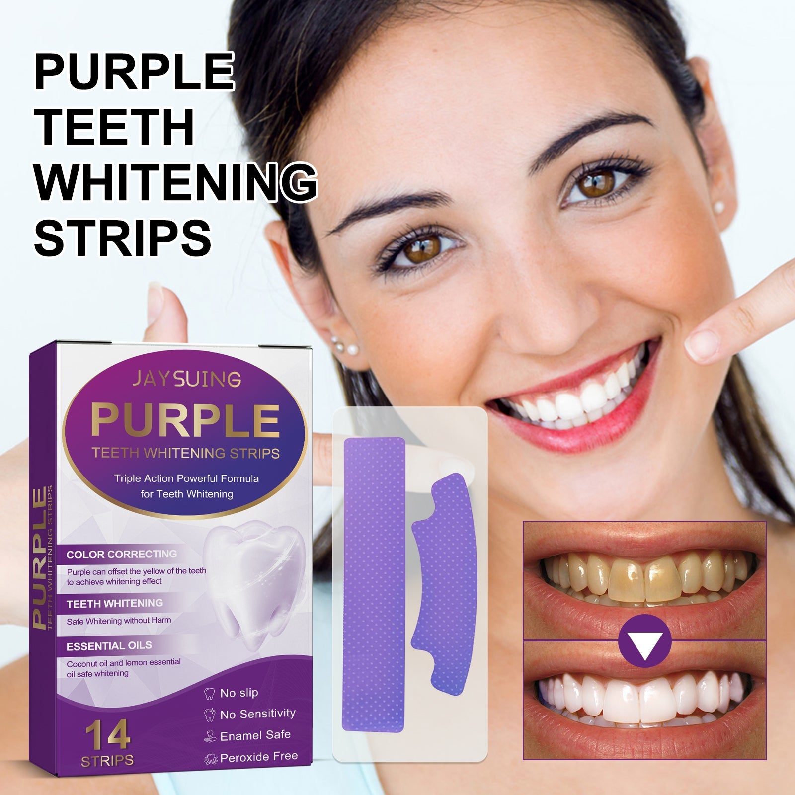 Purple Bright White Dental Stickers, Yellow Stain Removal Deep Cleaning Care For Oral Health Care Dental Stickers