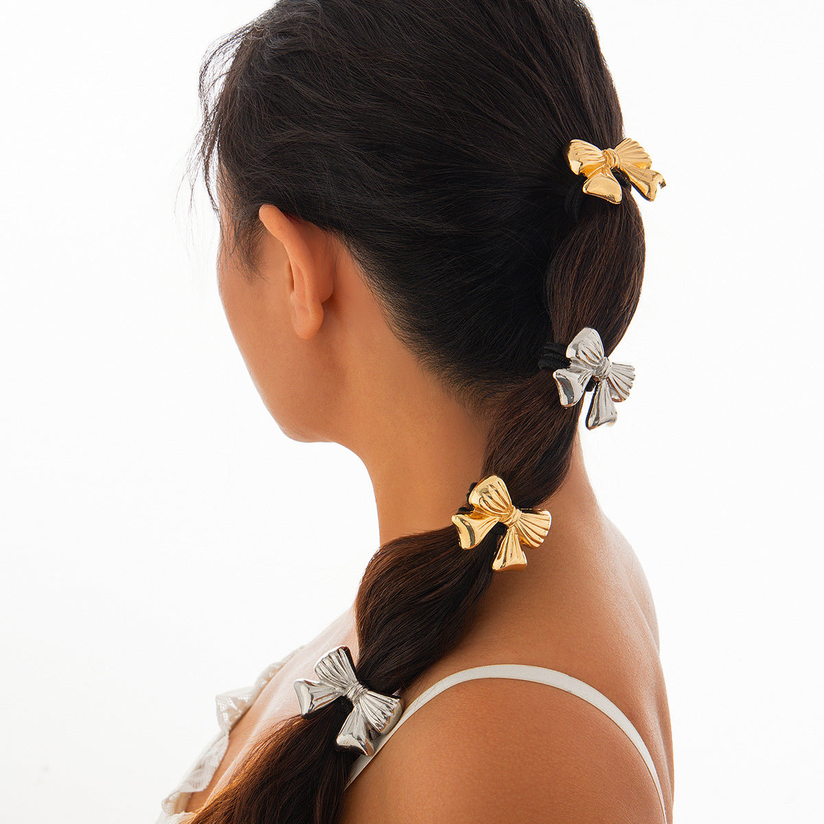 Versatile five petal flower alloy hair accessory with fashionable glossy imitation pearl bow headband